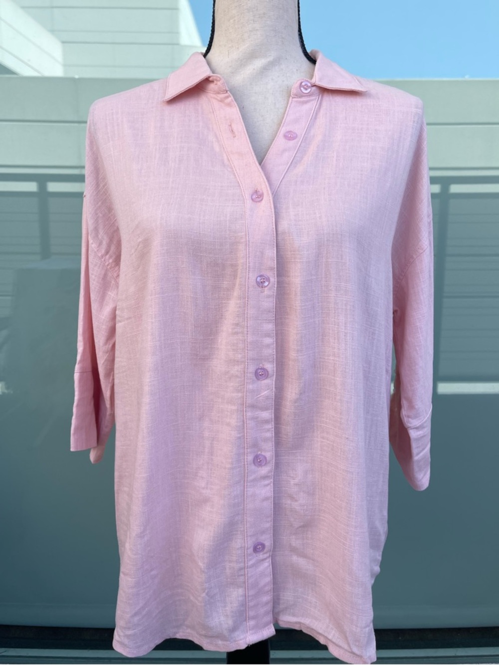 Vici Blush Pink Button-Down Oversized Collared Women's Top Small